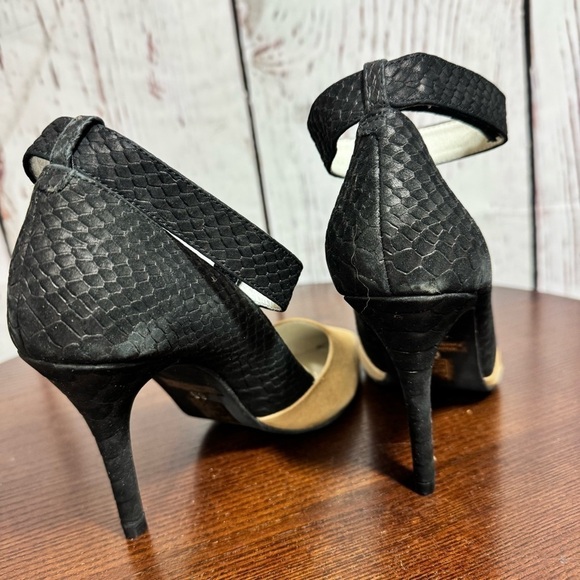 JEFFREY CAMPBELL DEAREST ankle wrap suede nude & black faux snakeskin Pumps 6.5 - Picture 13 of 14